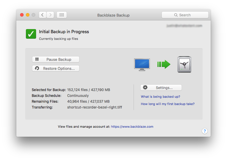 Backblaze Backup Progress